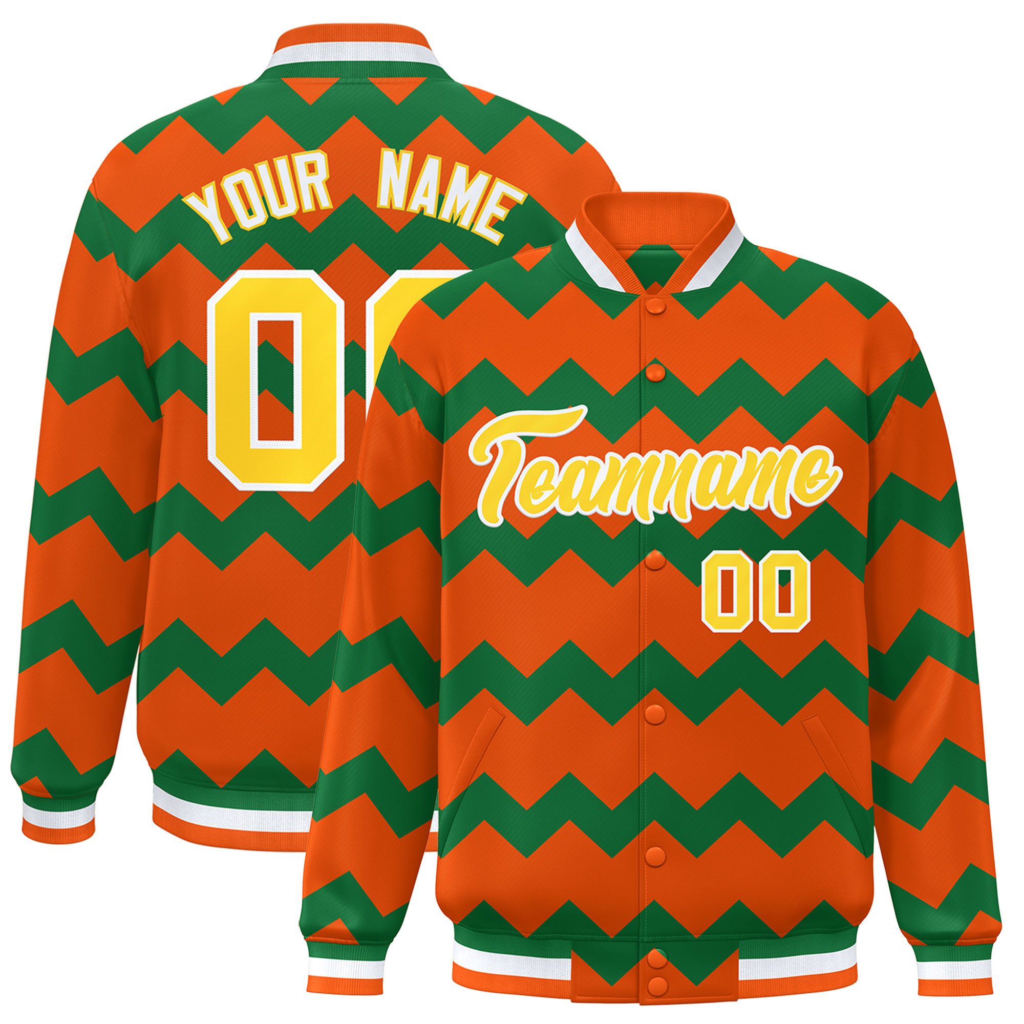 Custom Orange Varsity Full-Snap Ripple Color Block Letterman Jacket