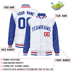 Custom White Royal L Pattern Varsity Raglan Sleeves Full-Snap Letterman Baseball Jacket