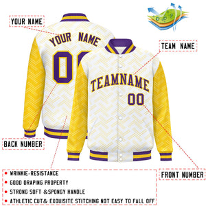 Custom White Gold L Pattern Varsity Raglan Sleeves Full-Snap Letterman Baseball Jacket