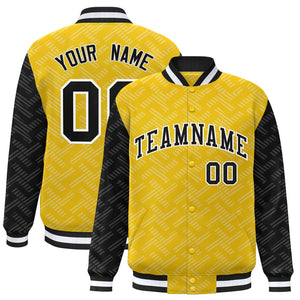 Custom Gold Black L Pattern Varsity Raglan Sleeves Full-Snap Letterman Baseball Jacket