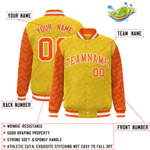 Custom Gold Orange L Pattern Varsity Raglan Sleeves Full-Snap Letterman Baseball Jacket