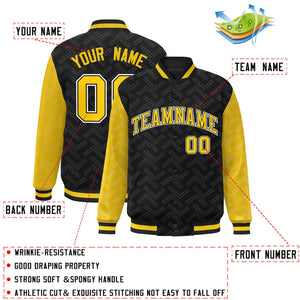 Custom Black Gold L Pattern Varsity Raglan Sleeves Full-Snap Letterman Baseball Jacket