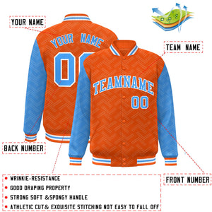 Custom Orange Powder Blue L Pattern Varsity Raglan Sleeves Full-Snap Letterman Baseball Jacket