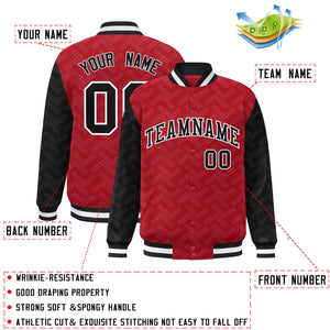 Custom Red Black L Pattern Varsity Raglan Sleeves Full-Snap Letterman Baseball Jacket