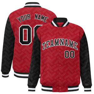 Custom Red Black L Pattern Varsity Raglan Sleeves Full-Snap Letterman Baseball Jacket