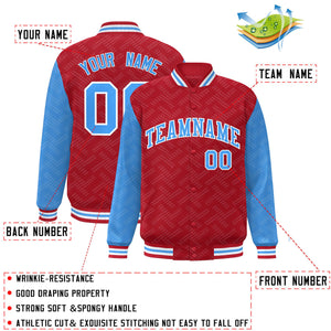 Custom Red Powder Blue L Pattern Varsity Raglan Sleeves Full-Snap Letterman Baseball Jacket