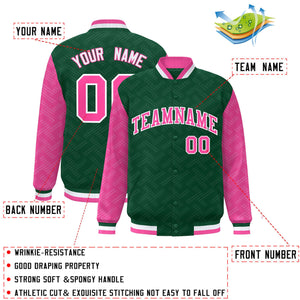 Custom Green Pink L Pattern Varsity Raglan Sleeves Full-Snap Letterman Baseball Jacket