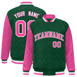 Custom Green Pink L Pattern Varsity Raglan Sleeves Full-Snap Letterman Baseball Jacket