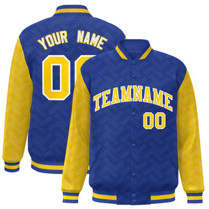 Custom Royal Gold L Pattern Varsity Raglan Sleeves Full-Snap Letterman Baseball Jacket