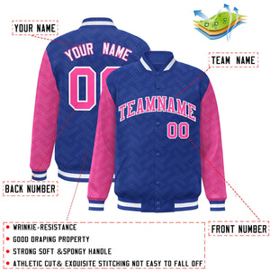 Custom Royal Pink L Pattern Varsity Raglan Sleeves Full-Snap Letterman Baseball Jacket