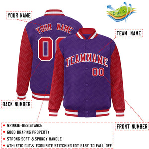 Custom Purple Red L Pattern Varsity Raglan Sleeves Full-Snap Letterman Baseball Jacket