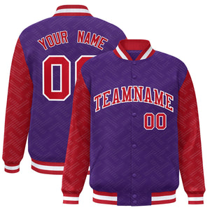 Custom Purple Red L Pattern Varsity Raglan Sleeves Full-Snap Letterman Baseball Jacket