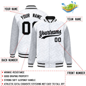 Custom White Gray L Pattern Varsity Raglan Sleeves Full-Snap Letterman Baseball Jacket