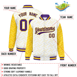 Custom White Gold L Pattern Varsity Raglan Sleeves Full-Snap Letterman Baseball Jacket