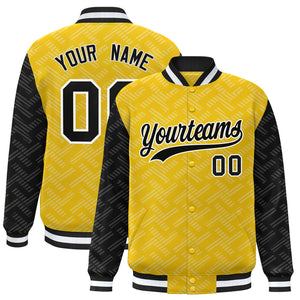 Custom Gold Black L Pattern Varsity Raglan Sleeves Full-Snap Letterman Baseball Jacket