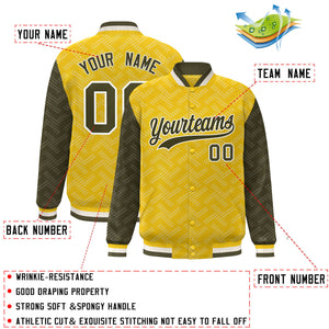 Custom Gold Olive L Pattern Varsity Raglan Sleeves Full-Snap Letterman Baseball Jacket