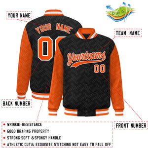 Custom Black Orange L Pattern Varsity Raglan Sleeves Full-Snap Letterman Baseball Jacket