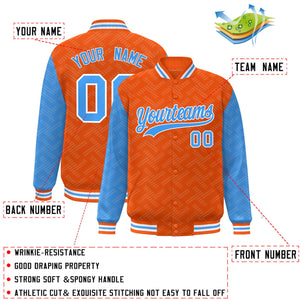 Custom Orange Powder Blue L Pattern Varsity Raglan Sleeves Full-Snap Letterman Baseball Jacket