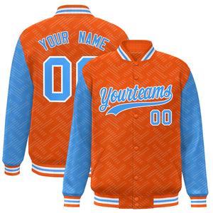 Custom Orange Powder Blue L Pattern Varsity Raglan Sleeves Full-Snap Letterman Baseball Jacket