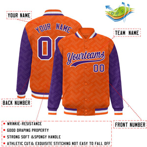 Custom Orange Purple L Pattern Varsity Raglan Sleeves Full-Snap Letterman Baseball Jacket