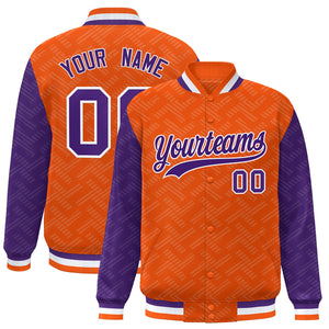 Custom Orange Purple L Pattern Varsity Raglan Sleeves Full-Snap Letterman Baseball Jacket