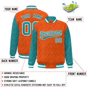 Custom Orange Aqua L Pattern Varsity Raglan Sleeves Full-Snap Letterman Baseball Jacket