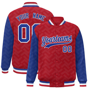 Custom Red Royal L Pattern Varsity Raglan Sleeves Full-Snap Letterman Baseball Jacket