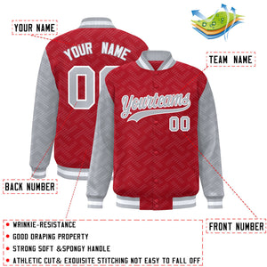 Custom Red Gray L Pattern Varsity Raglan Sleeves Full-Snap Letterman Baseball Jacket