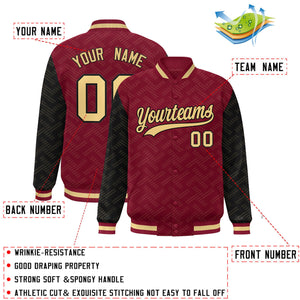 Custom Crimson Black L Pattern Varsity Raglan Sleeves Full-Snap Letterman Baseball Jacket