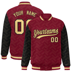 Custom Crimson Black L Pattern Varsity Raglan Sleeves Full-Snap Letterman Baseball Jacket