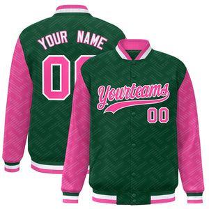 Custom Green Pink L Pattern Varsity Raglan Sleeves Full-Snap Letterman Baseball Jacket