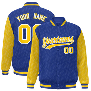 Custom Royal Gold L Pattern Varsity Raglan Sleeves Full-Snap Letterman Baseball Jacket