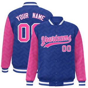 Custom Royal Pink L Pattern Varsity Raglan Sleeves Full-Snap Letterman Baseball Jacket