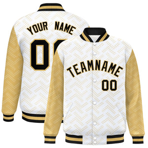 Custom White Old Gold L Pattern Varsity Raglan Sleeves Full-Snap Letterman Baseball Jacket