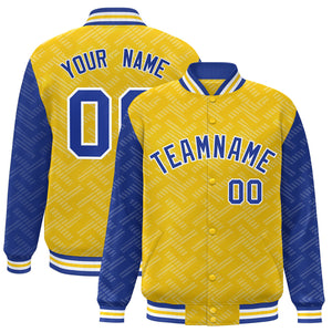 Custom Gold Royal L Pattern Varsity Raglan Sleeves Full-Snap Letterman Baseball Jacket