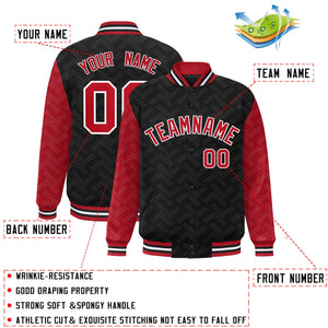 Custom Black Red L Pattern Varsity Raglan Sleeves Full-Snap Letterman Baseball Jacket