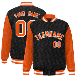 Custom Black Orange L Pattern Varsity Raglan Sleeves Full-Snap Letterman Baseball Jacket