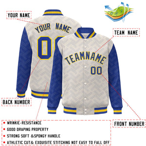 Custom Cream Royal L Pattern Varsity Raglan Sleeves Full-Snap Letterman Baseball Jacket