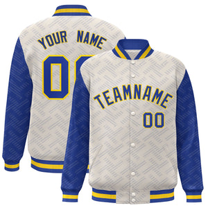 Custom Cream Royal L Pattern Varsity Raglan Sleeves Full-Snap Letterman Baseball Jacket