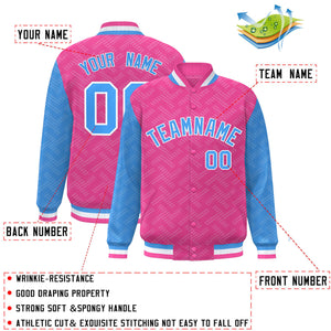 Custom Pink Powder Blue L Pattern Varsity Raglan Sleeves Full-Snap Letterman Baseball Jacket