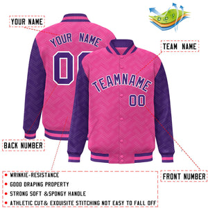 Custom Pink Purple L Pattern Varsity Raglan Sleeves Full-Snap Letterman Baseball Jacket