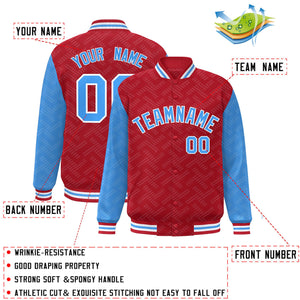 Custom Red Powder Blue L Pattern Varsity Raglan Sleeves Full-Snap Letterman Baseball Jacket