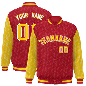 Custom Red Gold L Pattern Varsity Raglan Sleeves Full-Snap Letterman Baseball Jacket