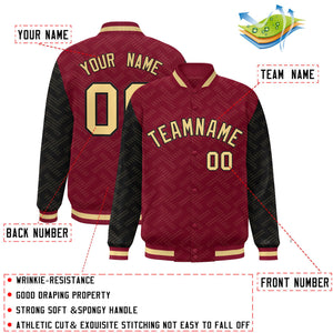 Custom Crimson Black L Pattern Varsity Raglan Sleeves Full-Snap Letterman Baseball Jacket