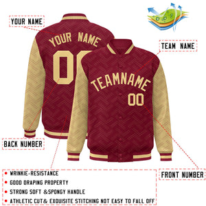 Custom Crimson Khaki L Pattern Varsity Raglan Sleeves Full-Snap Letterman Baseball Jacket