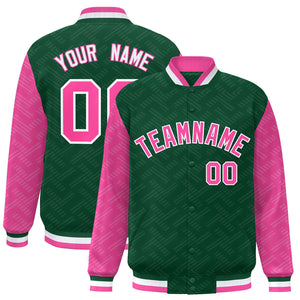 Custom Green Pink L Pattern Varsity Raglan Sleeves Full-Snap Letterman Baseball Jacket