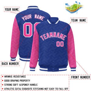 Custom Royal Pink L Pattern Varsity Raglan Sleeves Full-Snap Letterman Baseball Jacket