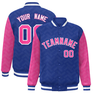 Custom Royal Pink L Pattern Varsity Raglan Sleeves Full-Snap Letterman Baseball Jacket