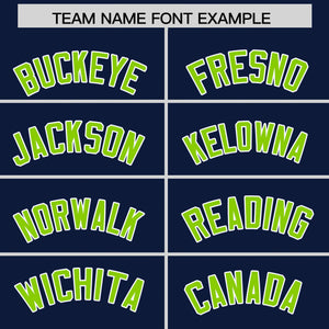 Custom Navy Neon Green L Pattern Varsity Raglan Sleeves Full-Snap Letterman Baseball Jacket