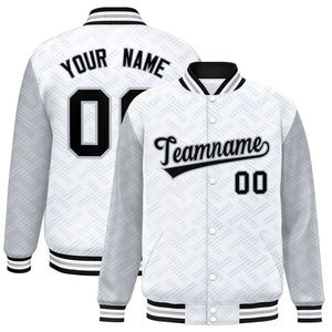 Custom White Gray L Pattern Varsity Raglan Sleeves Full-Snap Letterman Baseball Jacket